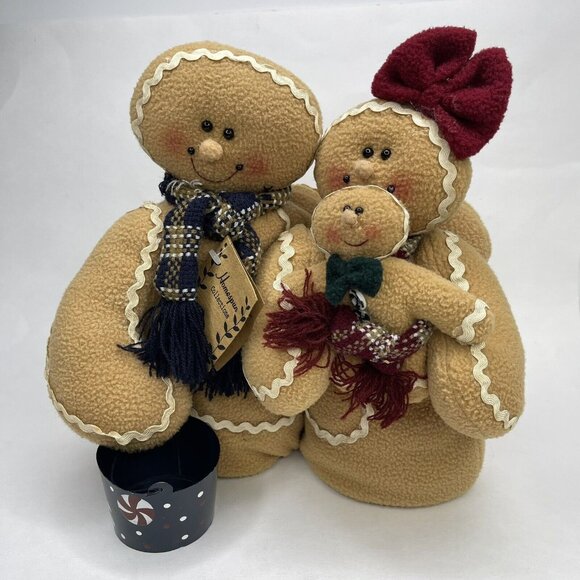Vtg Homespun Collections Mr & Mrs Gingerbread Child Family Plush Christmas Decor - Picture 1 of 12